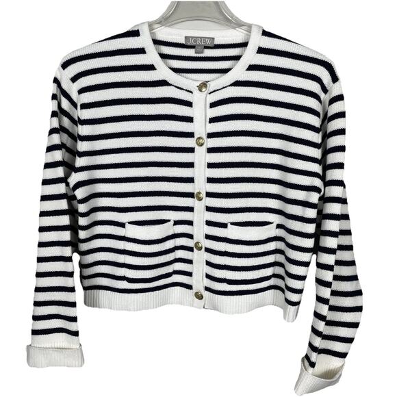 J.Crew Emilie Sweater Lady Jacket Women’s M Navy White Stripe Classic Nautical - Picture 1 of 11